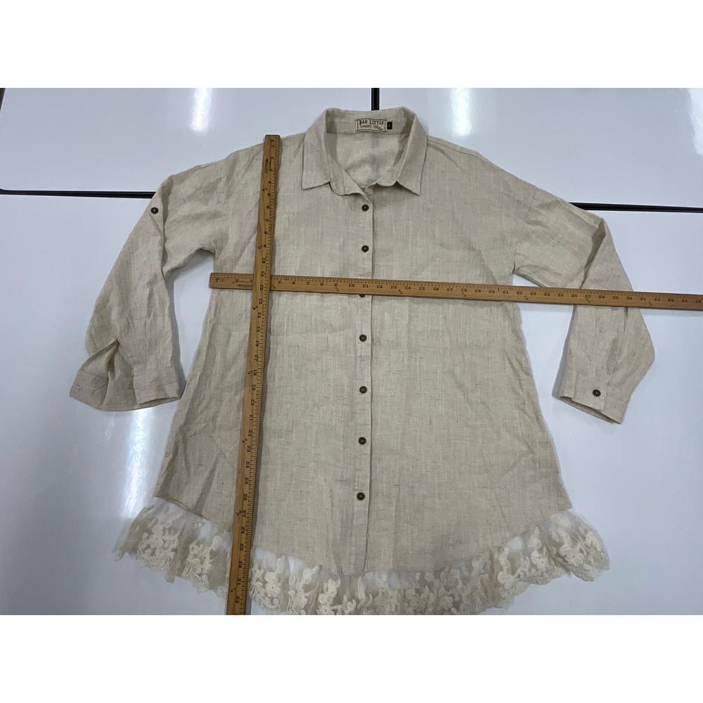 Women’s Bad Little Country Girl Tina Sz L Lace Trim Hem Long Sleeves Button Up - Picture 2 of 12